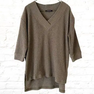 잉그 상의 티셔츠 드롭 숄더 리브 7부 소매 카키 가을 M