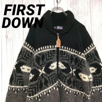 퍼스트 다운 니트 스웨터 풀 집업 티롤리안 패턴 울 100 레어