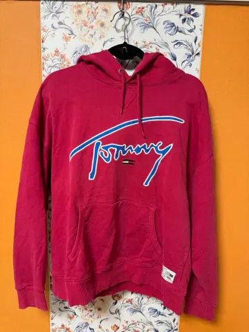 TOMMY JEANS 빨간색 후드 부착 후드티 M