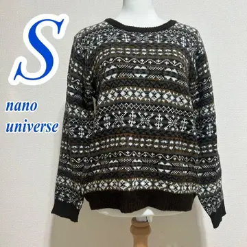 나노 유니버스 니트 스웨터 S 브라운 화이트 그레이 올 패턴 아크릴