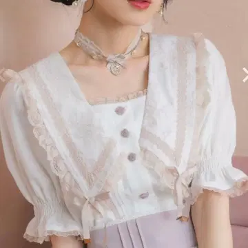 펄 단추 세일러 카라 블라우스 로지타