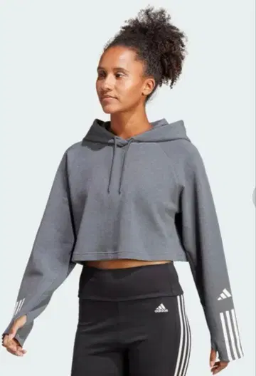 adidas 크롭 후드티 그레이
