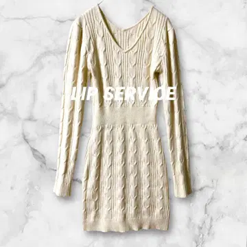 T38*립 서비스 케이블 니트 원피스 V넥 타이트 미니