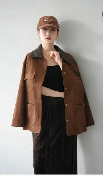 뤼미에 가죽 옷깃 스웨이드 자켓