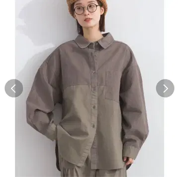 Lupilien 앤티크 트윌 배색 절개 오버 사이즈 셔츠 모카