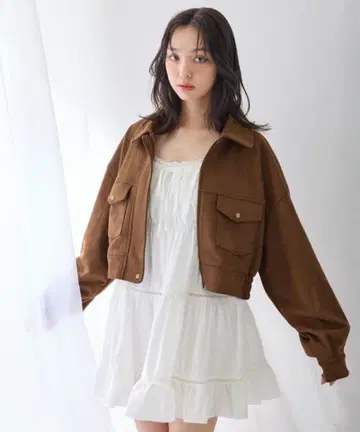 페이크 스웨이드 지퍼 숏 블루종