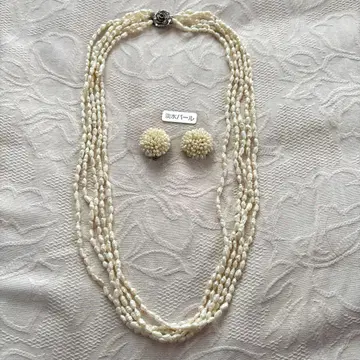 아이보리 펄 5연 목걸이 귀찌 세트 담수 진주