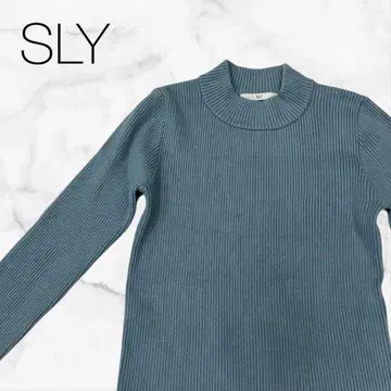 [슬라이] 상의 니트 긴팔 라이트 블루 스카이블루 O넥 리브 편직