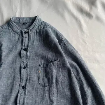 45R 평x거즈 이중직 스탠드 셔츠 (인디고)