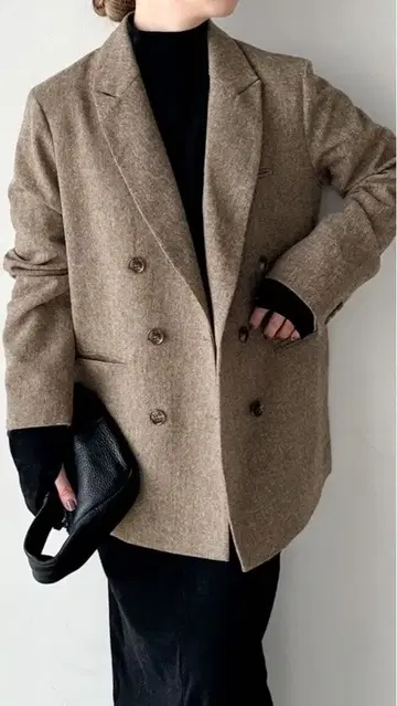 셀렉트모카 베이지 트위드 더블 브레스트 자켓 M 사이즈 상당
