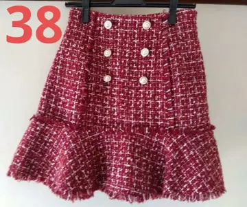 Size 38 트란테안 손 드 모드 레드 트위드 플레어 치마바지