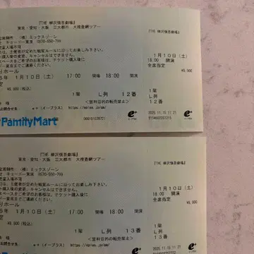 야나기사와 신코 티켓 도쿄 3매