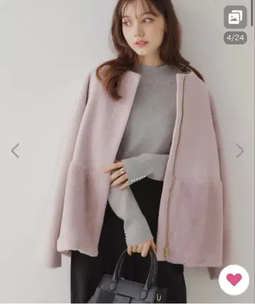 쿠튀르 브로치 인조 모피 절개 코트 쿠튀르 브로치 핑크