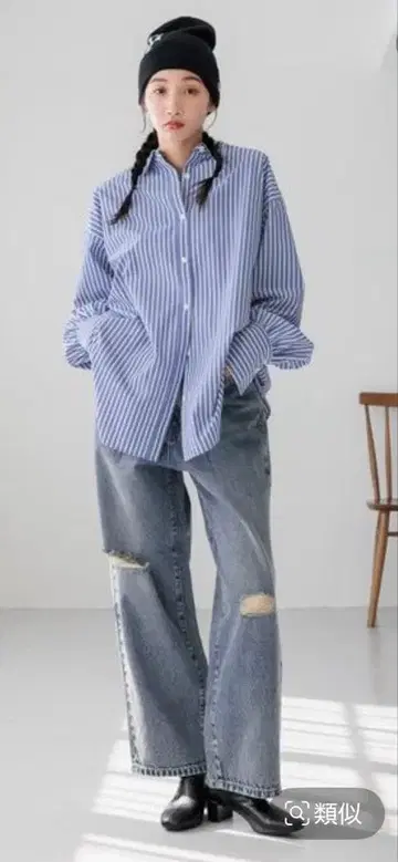 로리즈팜 스트라이프 긴팔 셔츠 택 포함 미사용 새상품