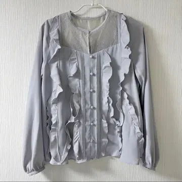 러플 레이스 블라우스 sax 파랑 스카이블루 블라우스