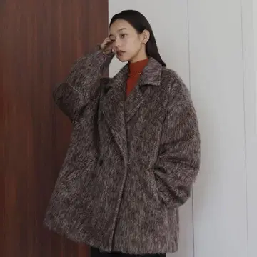 hellam 샤기 미들 코트 브라운