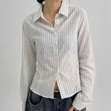 BLACKUP 미츠키 스트라이프 긴팔 셔츠 아이보리