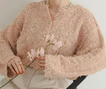 hinari 히나리 리본 튤 니트 가디건 핑크