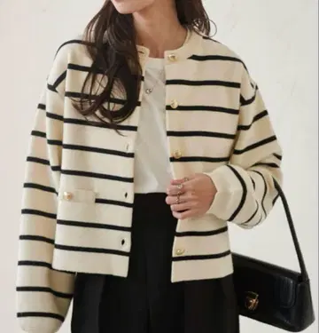 [ 새상품 ] RANAN 스트라이프 골드 버튼 니트 가디건 보더 마린 M