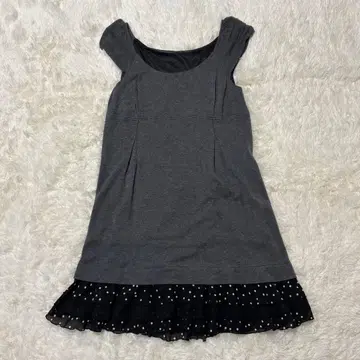 PEYTON PLACE 그레이 슬리브리스 원피스 도트 무늬 프릴 포함