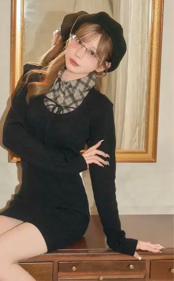 미셸 마카롱 셔츠 레이어드 스타일 니트 원피스