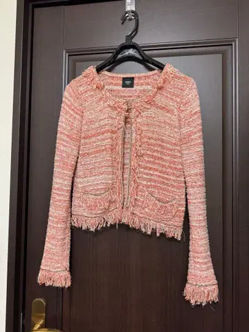오렌지 계열 프린지 니트 자켓