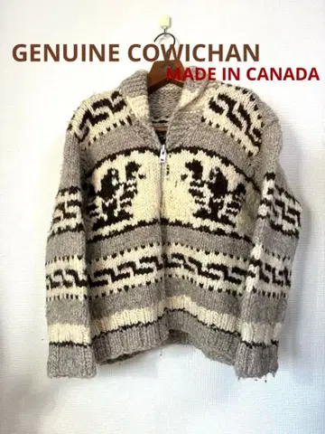 캐나다제 집업 카우친 스웨터 썬더버드 이글 패턴