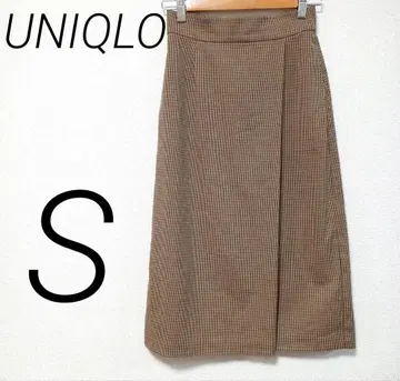 UNIQLO 브라운 체크 무늬 랩스커트 S 허리밴딩 포켓 2개