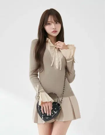 Darich 셔츠 도킹 플리츠 미니 원피스