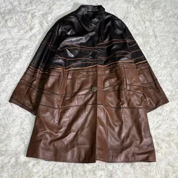 스페인산 고급 가죽 코트 드로코드 브라운 와이드 루즈핏