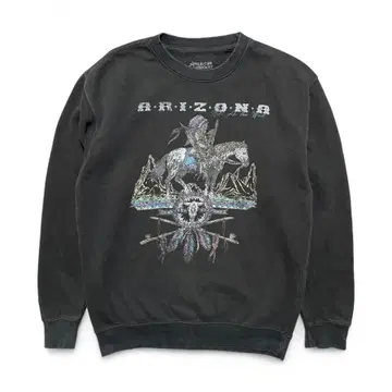 USA 구제 의류 맨투맨 트레이닝복 네이티브 인디언 프린트 블랙