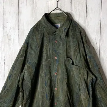 구제 의류 폴리 셔츠 긴팔 테로감 올 패턴 그린 빅 루즈 L