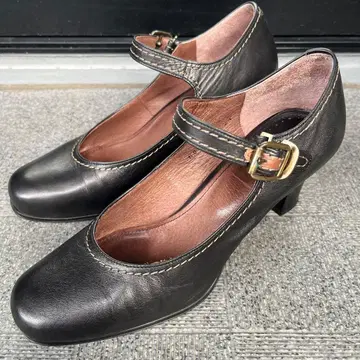 새상품급!ing 천연 가죽 멜리 제인 펌프스 24cm N03680 블랙