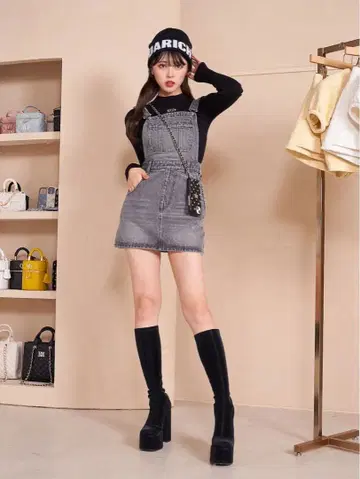 다리치 데님 살로펫 미니 스커트 BLK