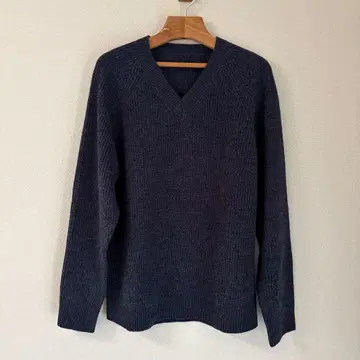 무인양품 신사 울 미들 게이지 하찌 V넥 스웨터 L 스모키 블루