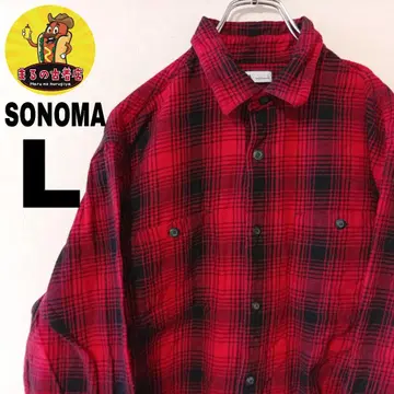 USA 구제 의류 SONOMA 플란넬 셔츠 L 레드 블랙 체크