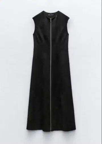 ZARA 블랙 슬리브리스 벨로아 스웨이드 프론트 지퍼 롱 원피스