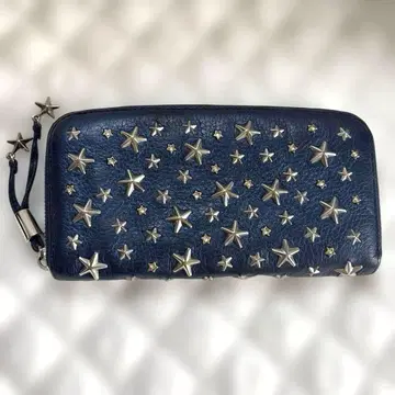JIMMYCHOO 지미추 장지갑 라운드 지퍼 가죽 네이비