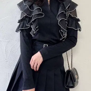 프론트 후크 긴팔 프릴 상의