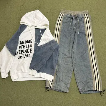 데님 후드티 와이드 팬츠