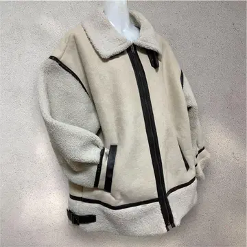 미들 기장 페이크 무스탕 보아 블루종 라이트 베이지 프리 사이즈 이소재