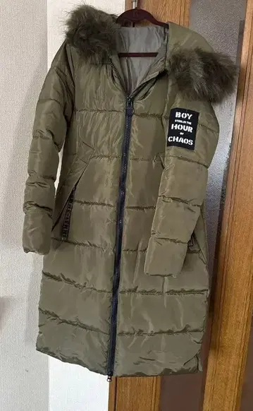 카키 롱 다운 자켓 겨울 여성용 한국