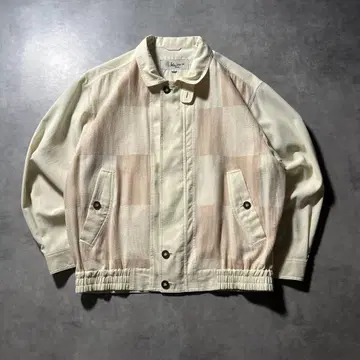 빈티지 베이지 절개 체크 집업 블루종 자켓