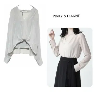 미사용 택 포함 PINKY & DIANNE 시어 쉬폰 프론트 턱 블라우스