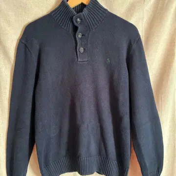 랄프 로렌 남성용 네이비 버튼 하이넥 스웨터