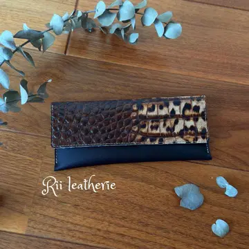 이탈리아 가죽 엠보 카멜과 슈링크 오일 가죽 펜 케이스 9 x 20cm