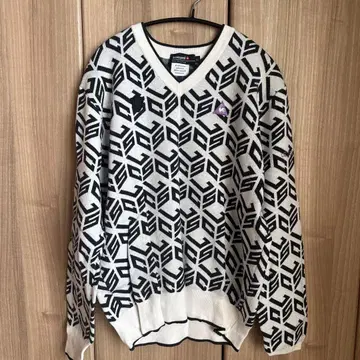 le coq sportif 기하학 패턴 V넥 스웨터 LL