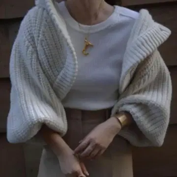 ETRE TOKYO 에트레 리브 화이트 니트 벌룬 슬리브