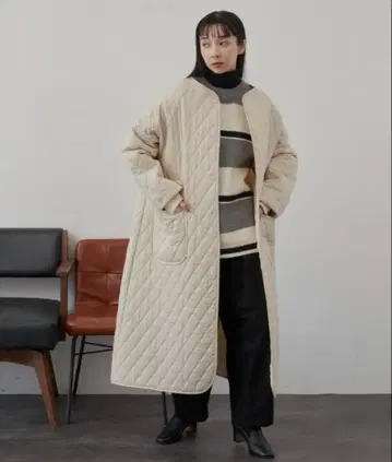 libra 퀼팅 자켓 롱 코트 베이지