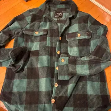 BILLABONG 플리스 그린 블랙 체크 긴팔 셔츠 M